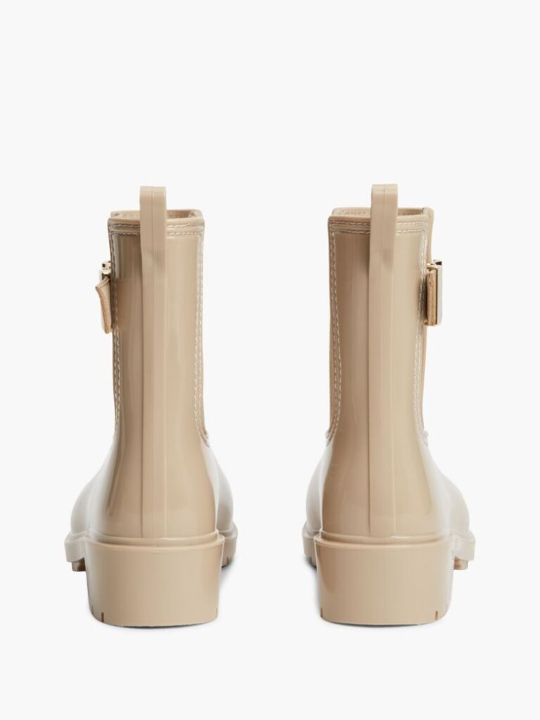 Beige Shiny Buckle Cleat Rain Boots  Women