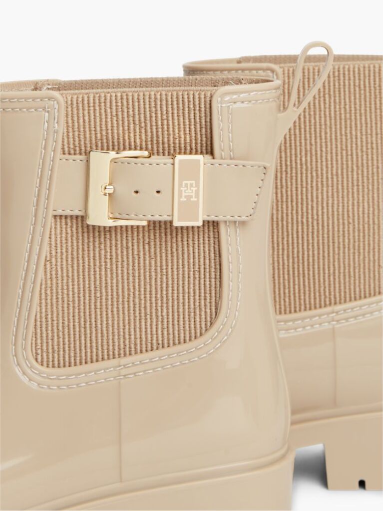 Beige Shiny Buckle Cleat Rain Boots  Women