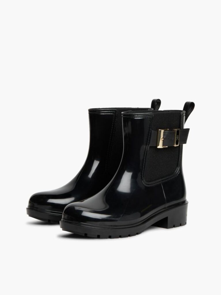 Black Shiny Buckle Cleat Rain Boots  Women