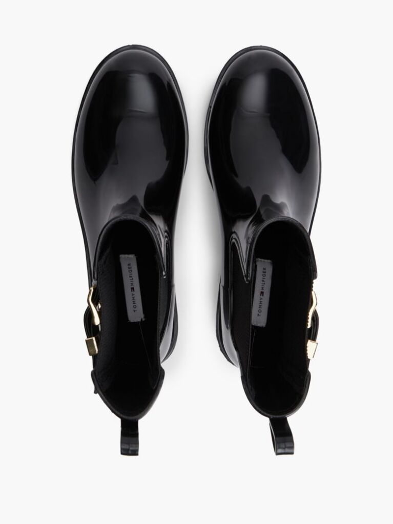 Black Shiny Buckle Cleat Rain Boots  Women