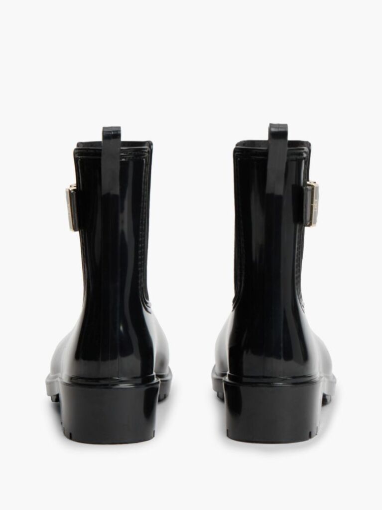 Black Shiny Buckle Cleat Rain Boots  Women