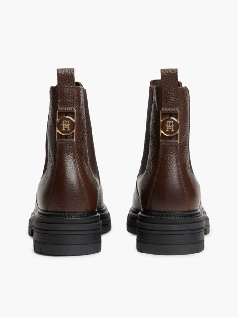 Brown Pebble Grain Leather Chelsea Boots  Women