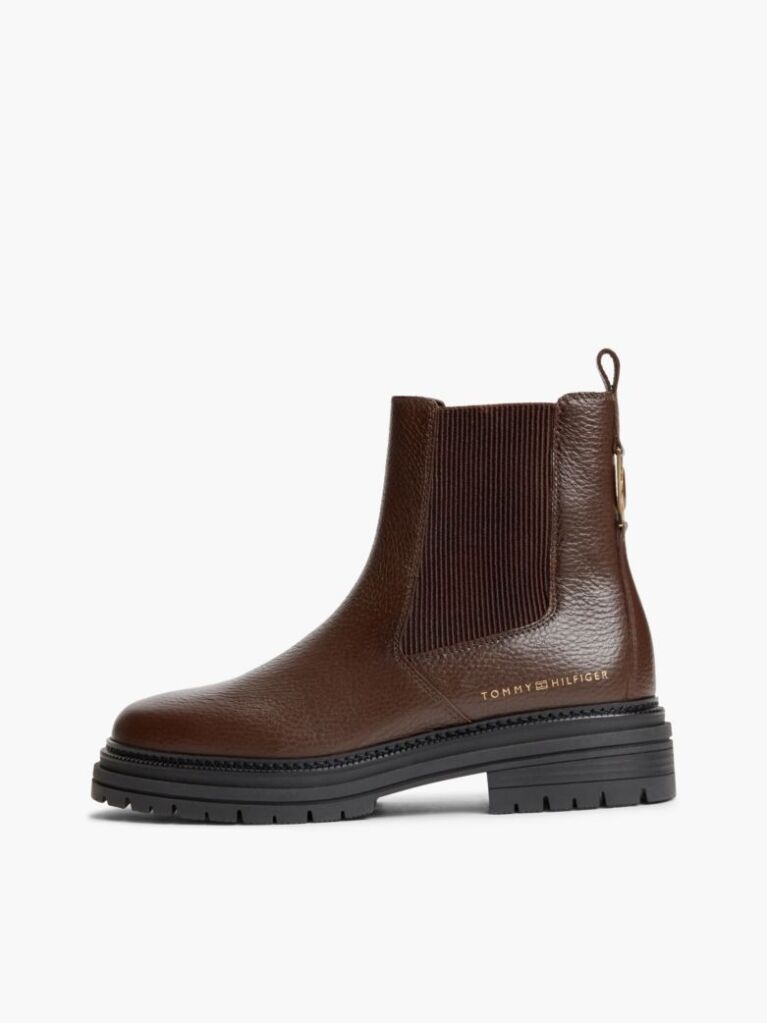 Brown Pebble Grain Leather Chelsea Boots  Women