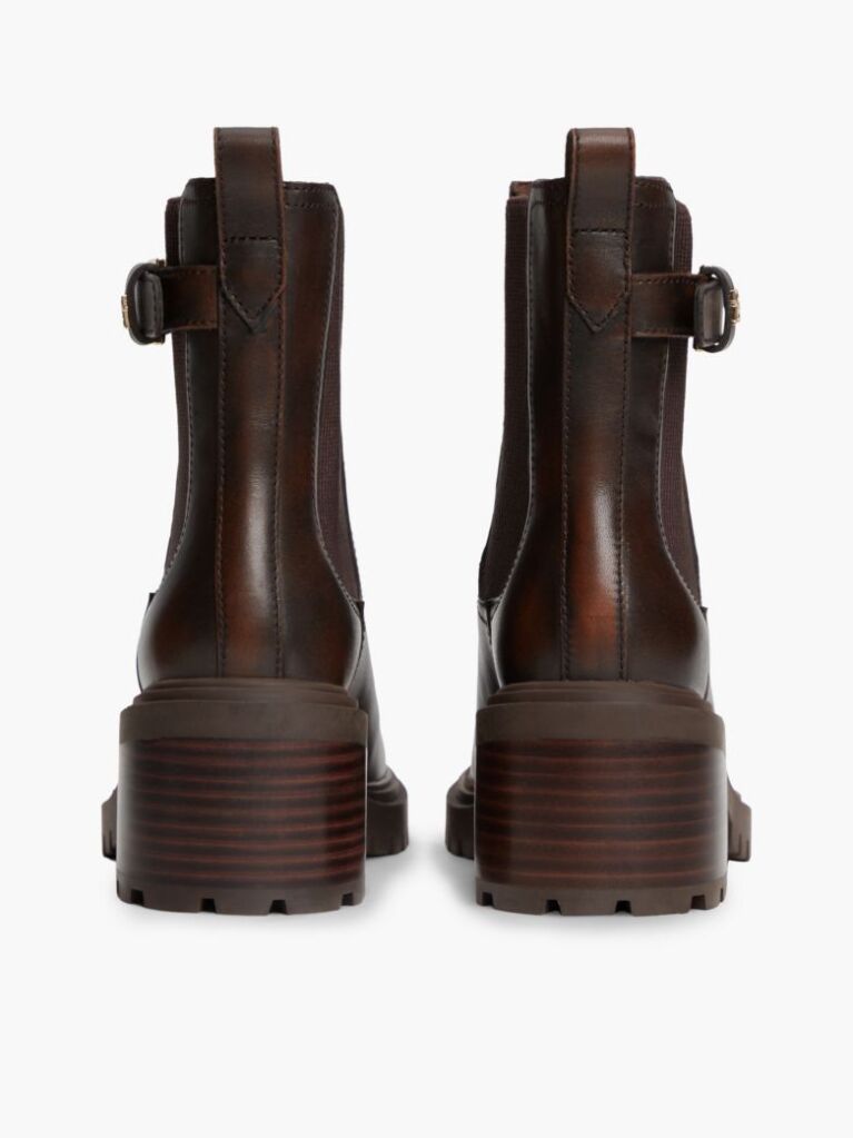 Brown Leather Buckle Block Heel Chelsea Boots  Women