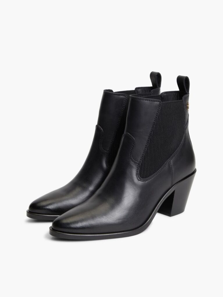Black Leather Western Chelsea Boots  Women