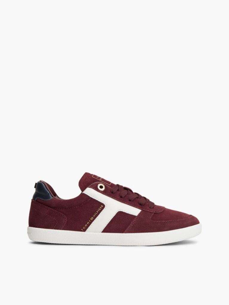 Red Suede Mixed Texture Enamel Flag Sneakers  Women
