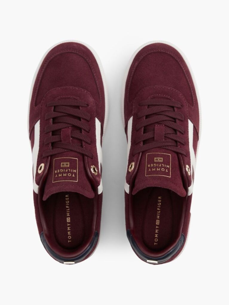 Red Suede Mixed Texture Enamel Flag Sneakers  Women