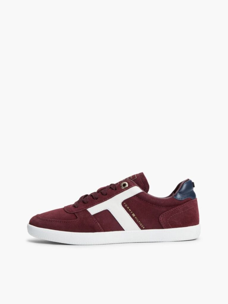 Red Suede Mixed Texture Enamel Flag Sneakers  Women
