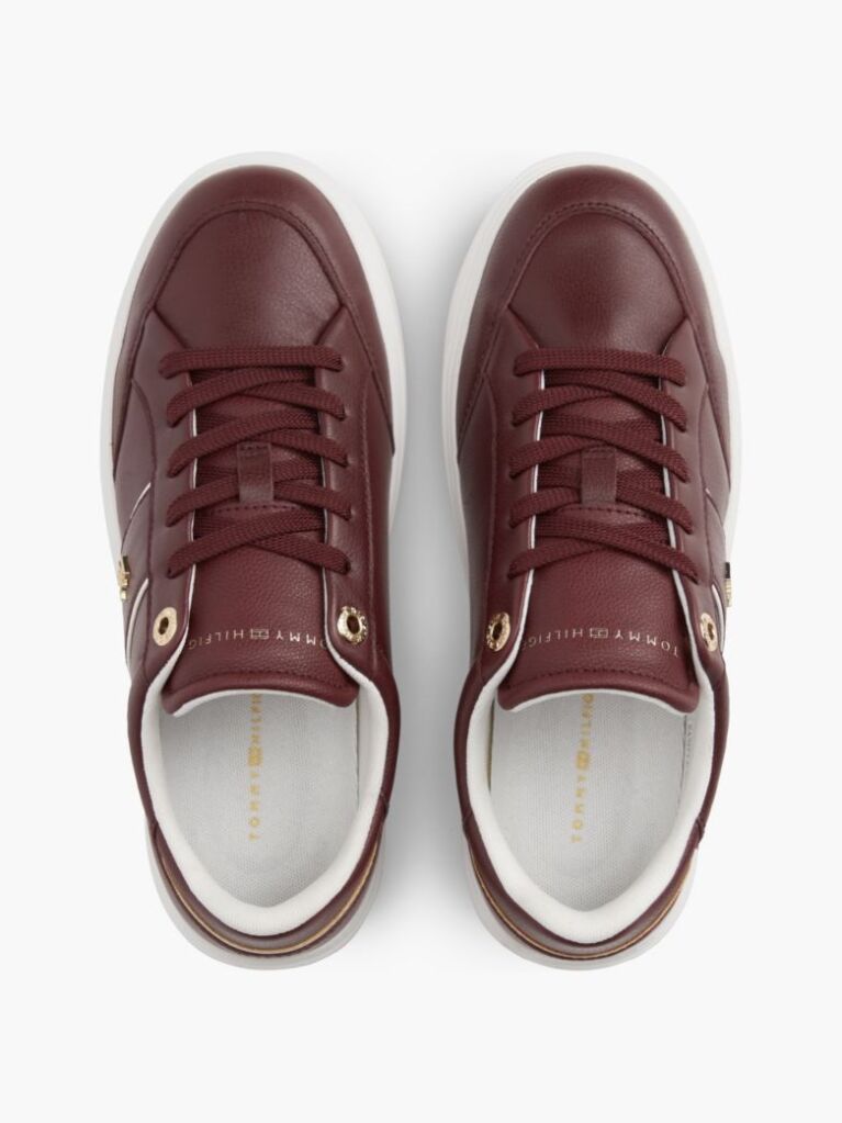 Red Pebble Grain Leather Cupsole Sneakers  Women