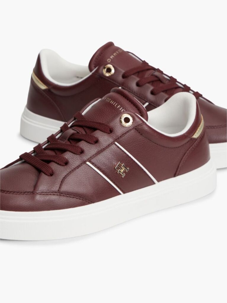 Red Pebble Grain Leather Cupsole Sneakers  Women