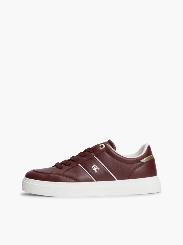 Red Pebble Grain Leather Cupsole Sneakers  Women