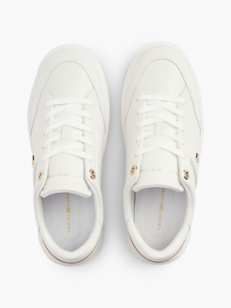 Beige Pebble Grain Leather Cupsole Sneakers  Women