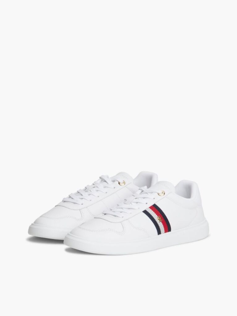 Άσπρο Δερμάτινα Sneakers Με Global Ριγέ Λεπτομέρεια  Γυναίκες