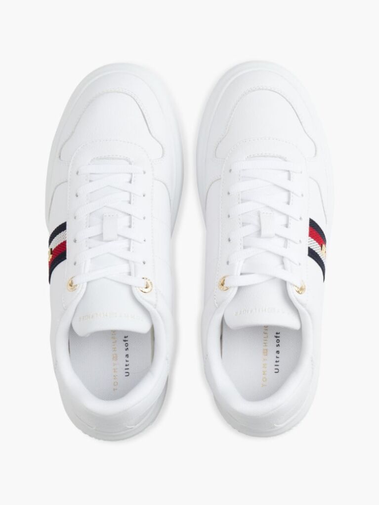 Άσπρο Δερμάτινα Sneakers Με Global Ριγέ Λεπτομέρεια  Γυναίκες