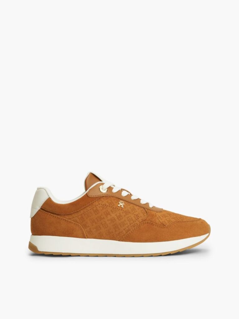 Brown TH Monogram Plaque Suede Sneakers  Women