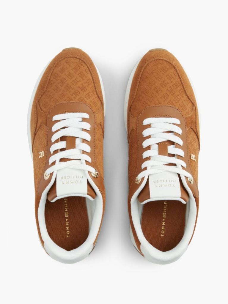 Brown TH Monogram Plaque Suede Sneakers  Women