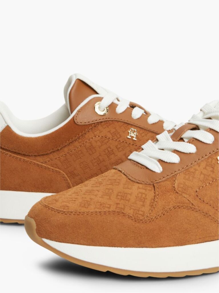 Brown TH Monogram Plaque Suede Sneakers  Women