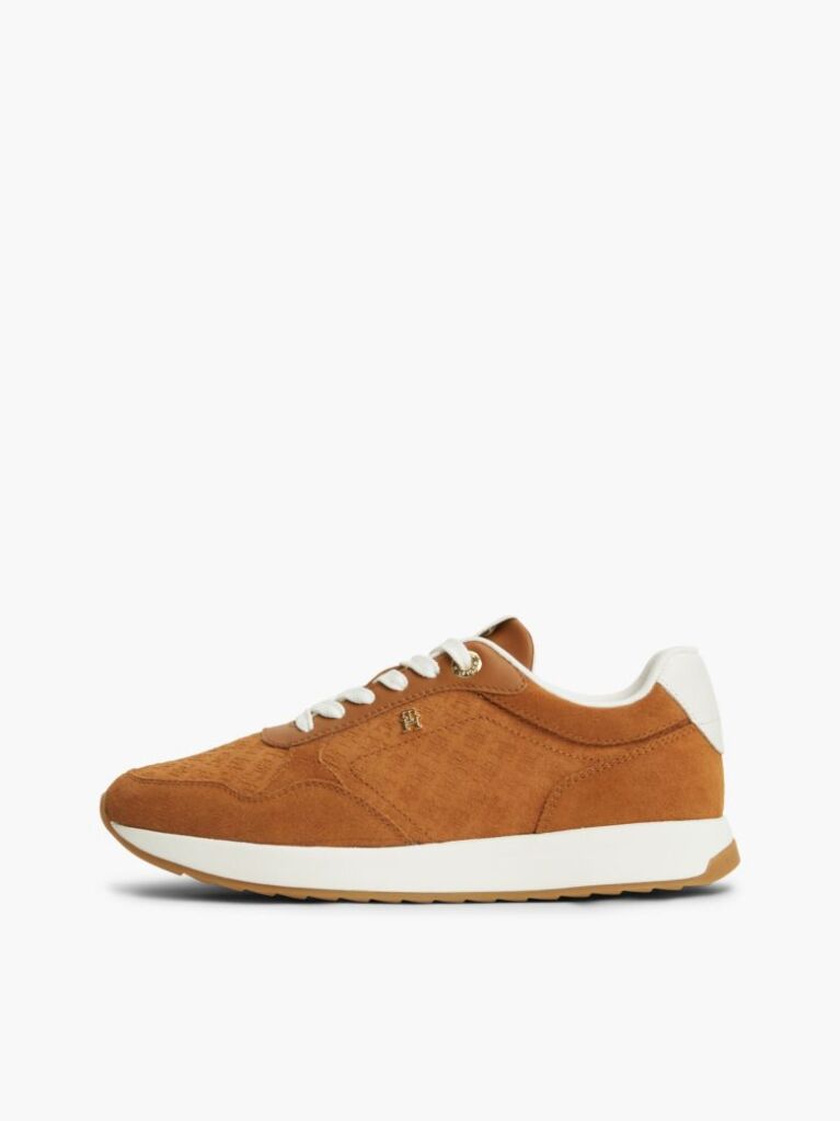 Brown TH Monogram Plaque Suede Sneakers  Women