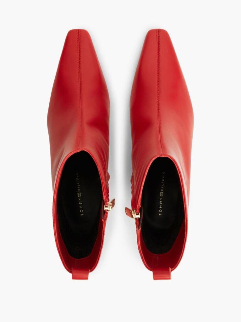 Red Kitten Heel Leather Ankle Boots  Women