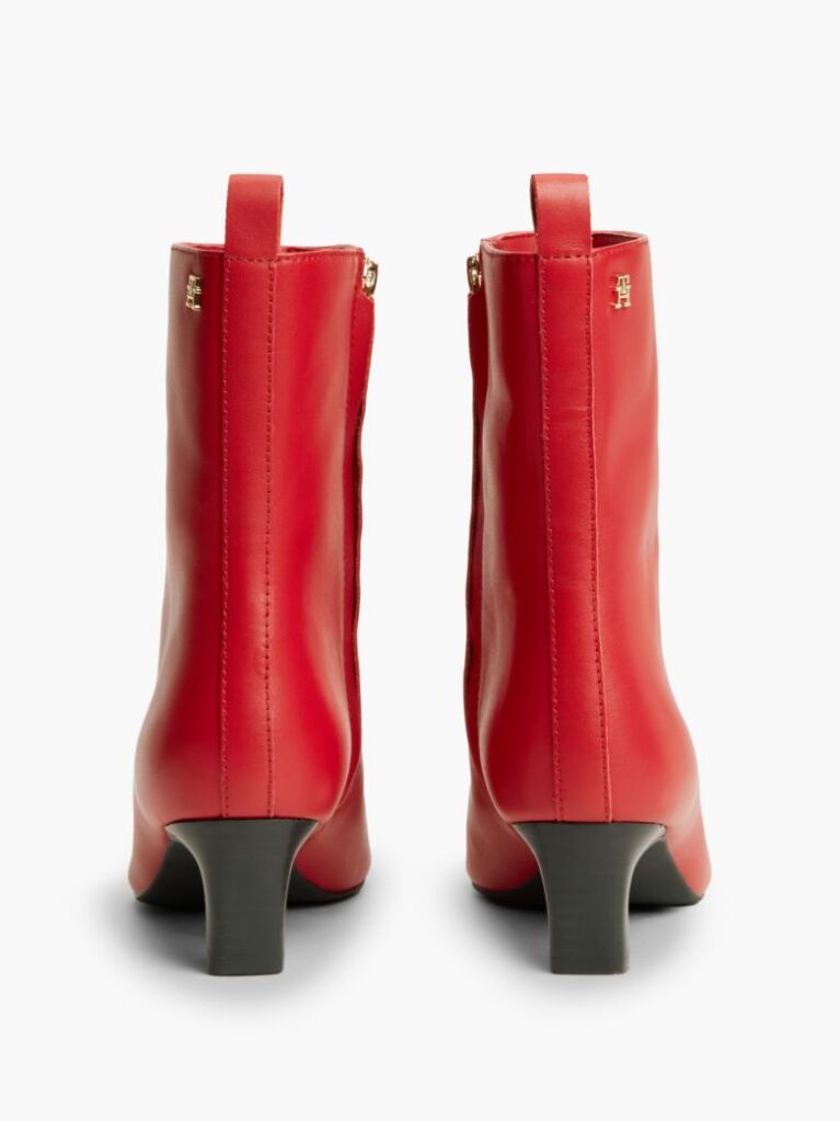 Red Kitten Heel Leather Ankle Boots  Women