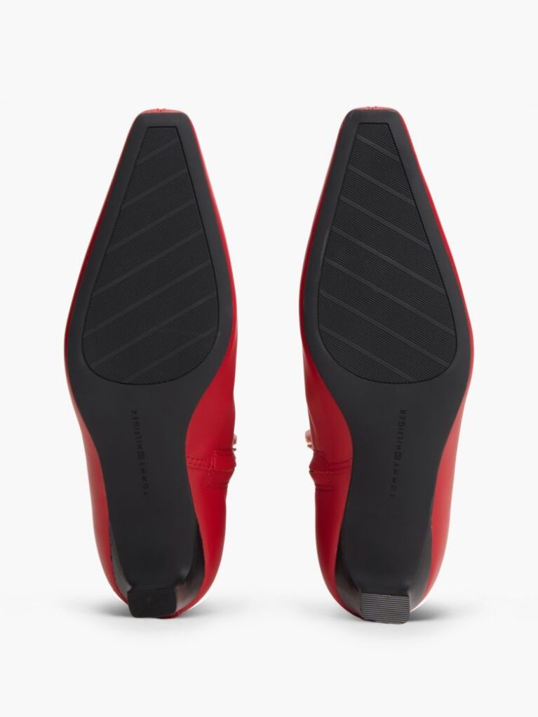 Red Kitten Heel Leather Ankle Boots  Women