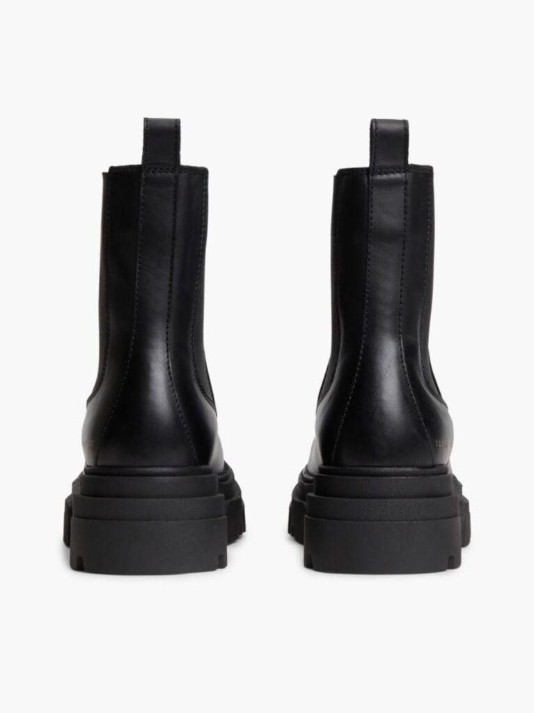 Black Leather Chunky Chelsea Boots  Women