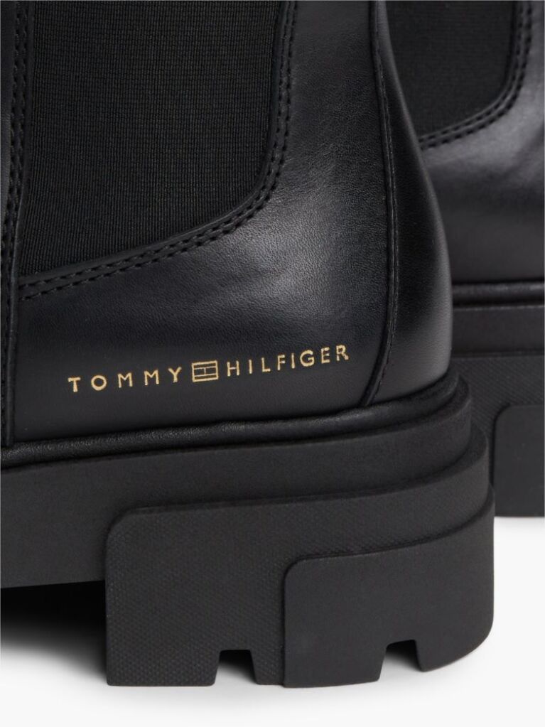 Black Leather Chunky Chelsea Boots  Women
