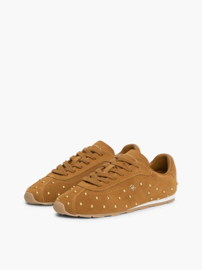 Brown Suede Studded Low Profile Sneakers  Women