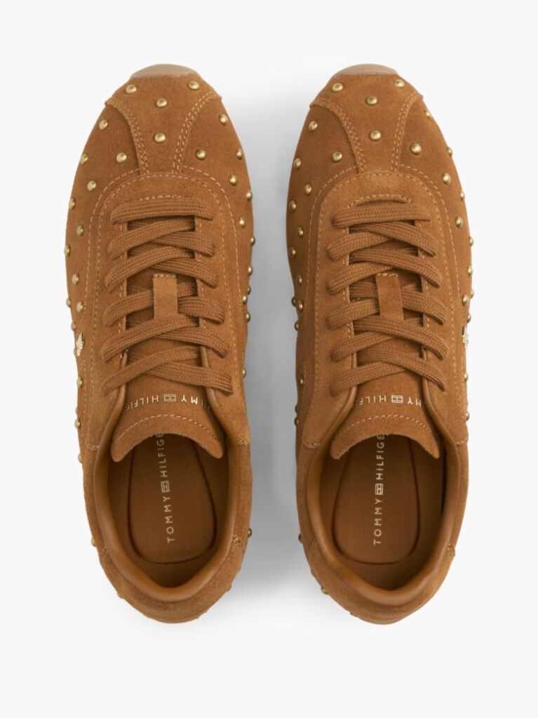 Brown Suede Studded Low Profile Sneakers  Women