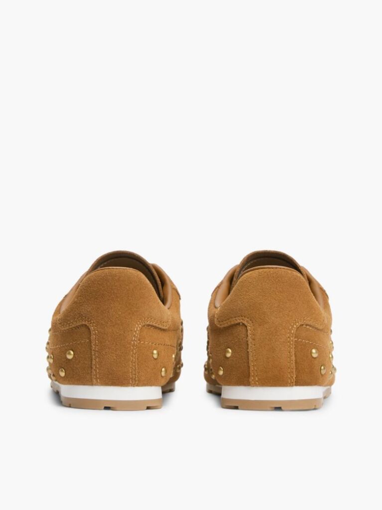 Brown Suede Studded Low Profile Sneakers  Women