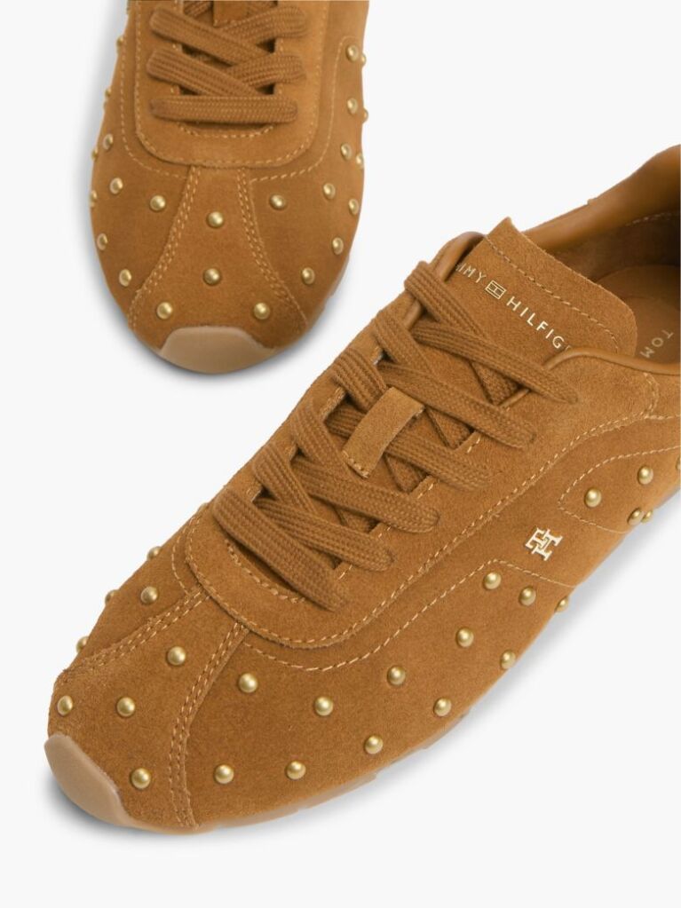 Brown Suede Studded Low Profile Sneakers  Women