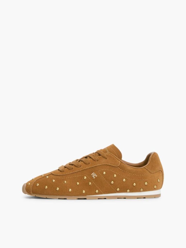 Brown Suede Studded Low Profile Sneakers  Women