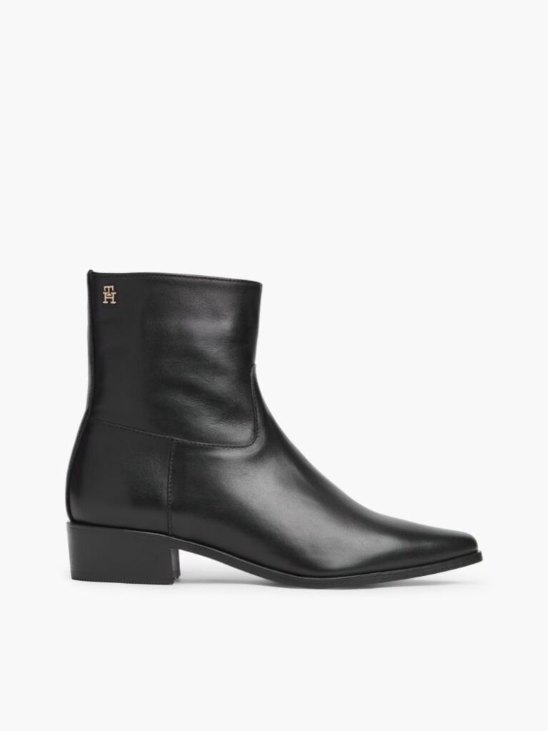 Black Leather Zip-Up Ankle Boots  Women