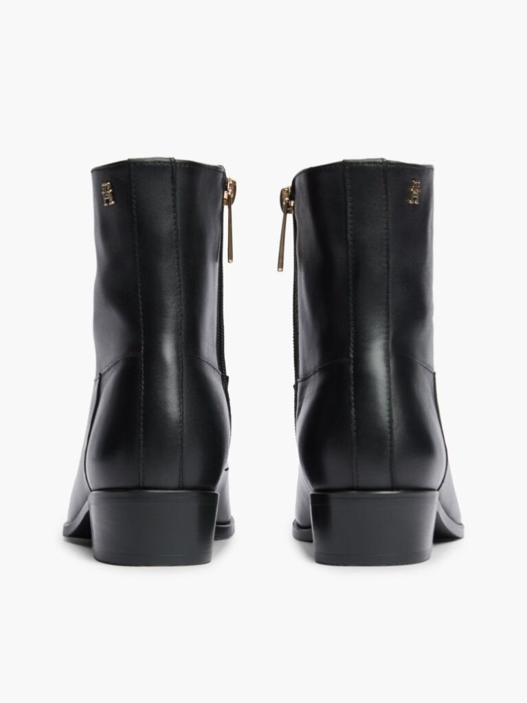 Black Leather Zip-Up Ankle Boots  Women