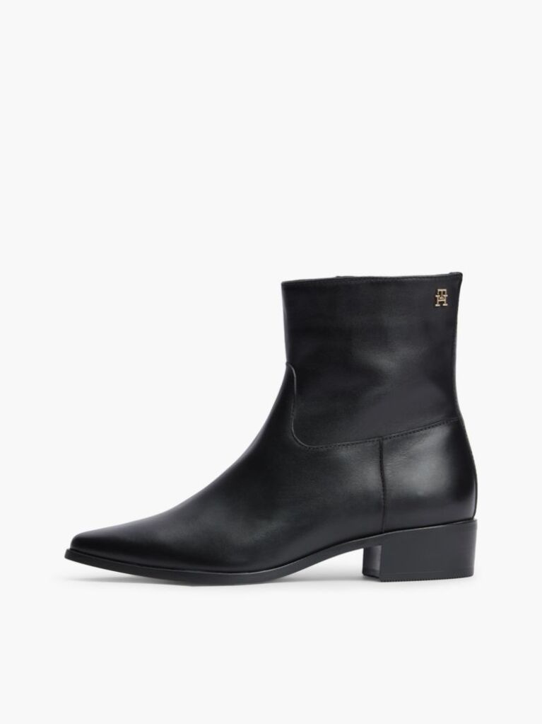 Black Leather Zip-Up Ankle Boots  Women