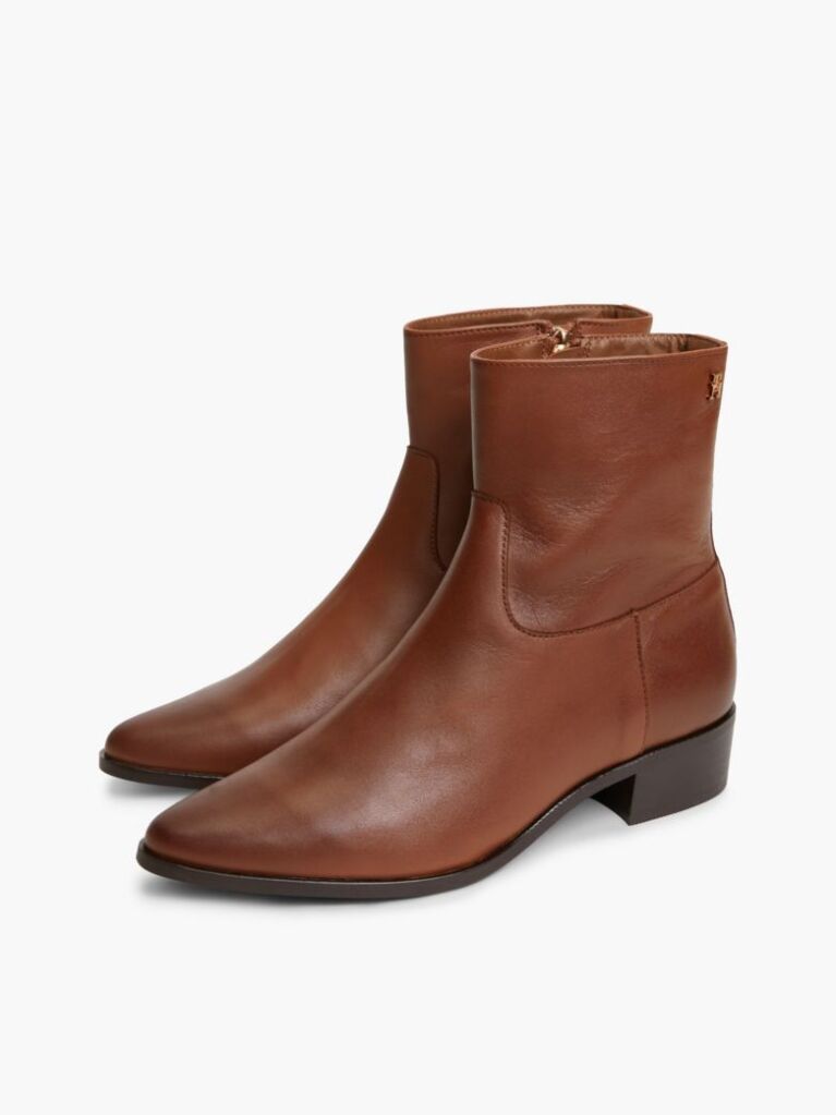 Brown Leather Zip-Up Ankle Boots  Women