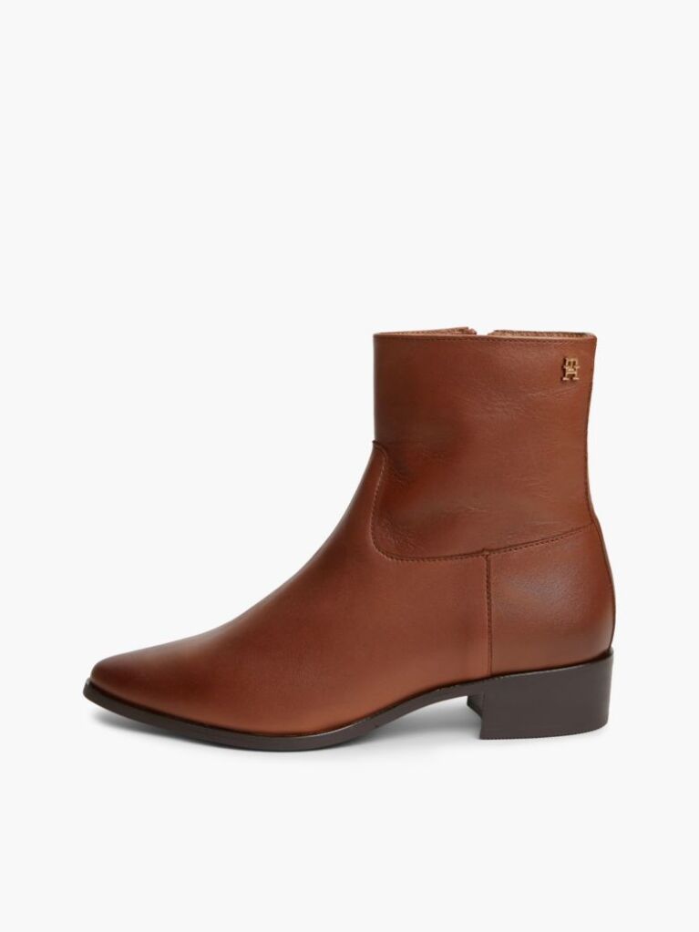 Brown Leather Zip-Up Ankle Boots  Women