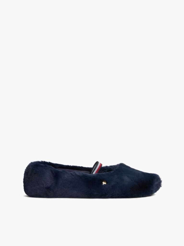 Blue Faux Fur Ballerina Slippers  Women