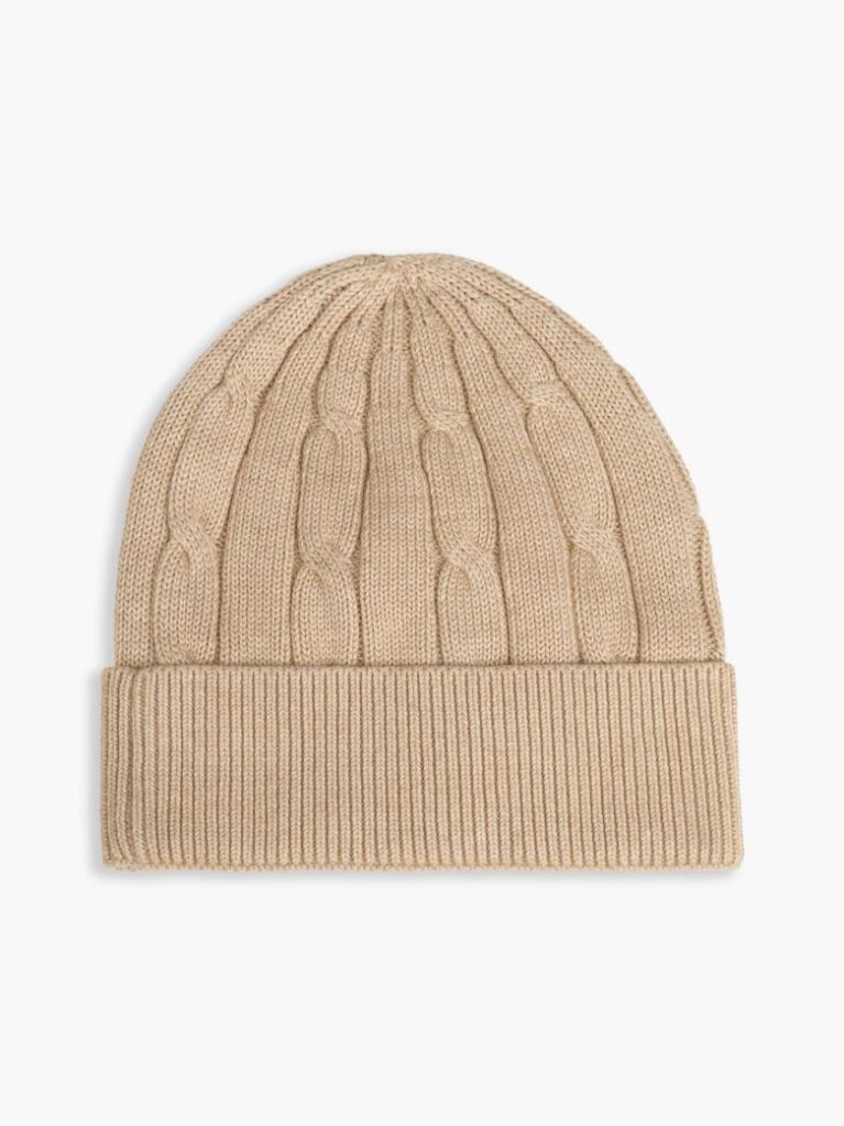 Beige Kids' Flag Embroidery Cable Knit Beanie  Kids Unisex
