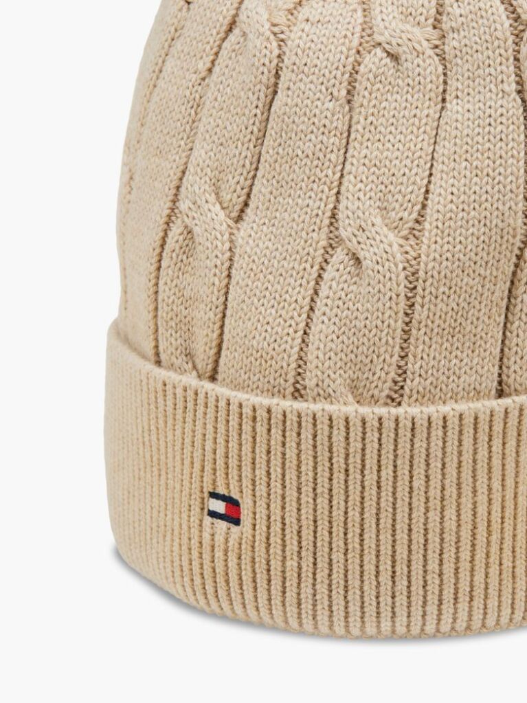 Beige Kids' Flag Embroidery Cable Knit Beanie  Kids Unisex