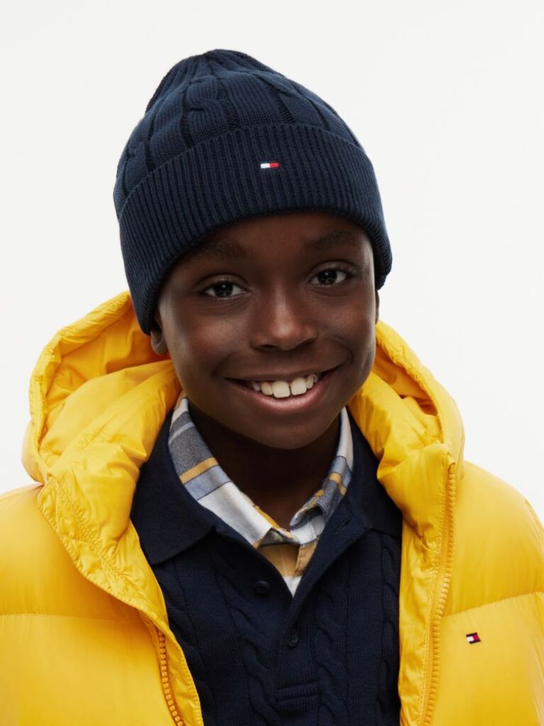 Blue Kids' Flag Embroidery Cable Knit Beanie  Kids Unisex