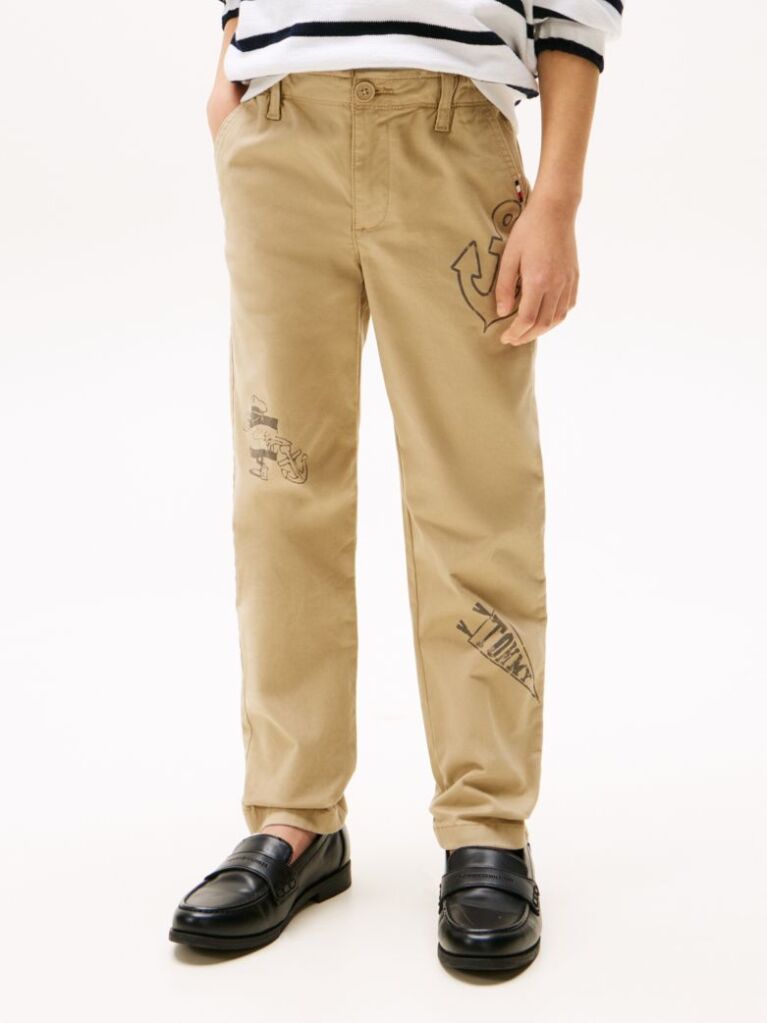 Beige Print Chinos  Boys