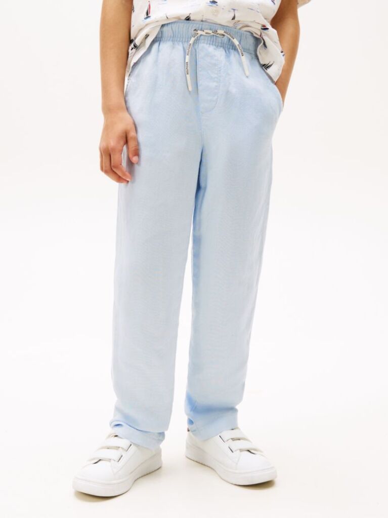Blue Linen Blend Drawstring Trousers  Boys