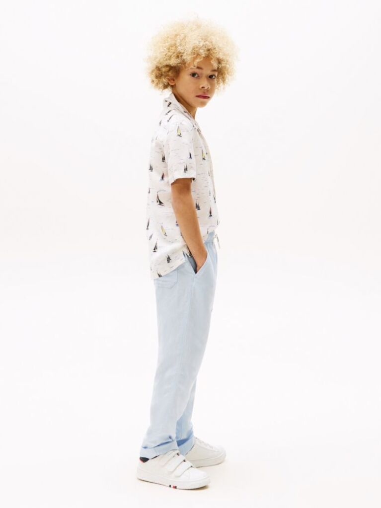 Blue Linen Blend Drawstring Trousers  Boys