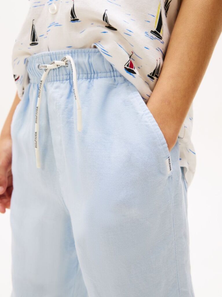 Blue Linen Blend Drawstring Trousers  Boys