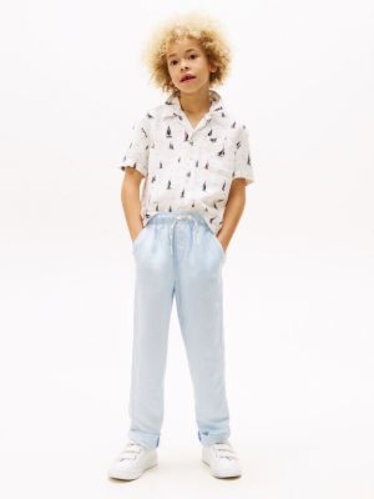 Blue Linen Blend Drawstring Trousers  Boys