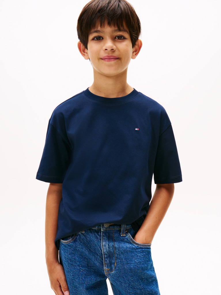 Μπλε T-Shirt Με Κεντητή Σημαία Και Κανονική Λαιμόκοψη  Αγόρια