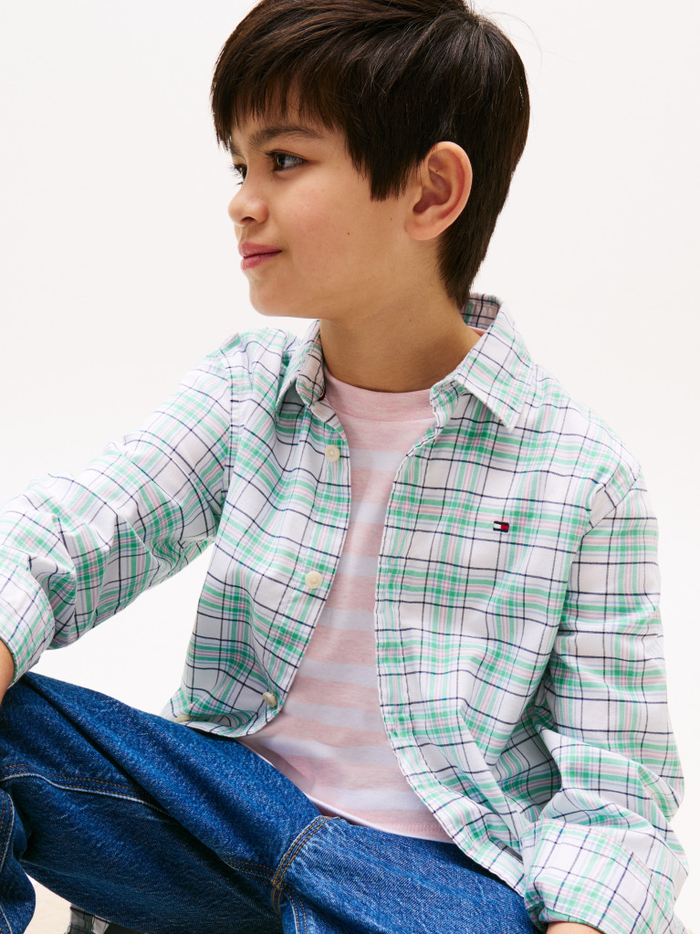 Multi Flag Embroidery Check Shirt  Boys