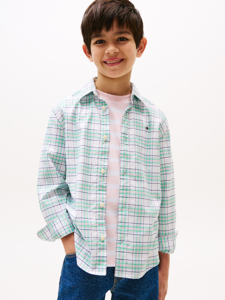 Multi Flag Embroidery Check Shirt  Boys