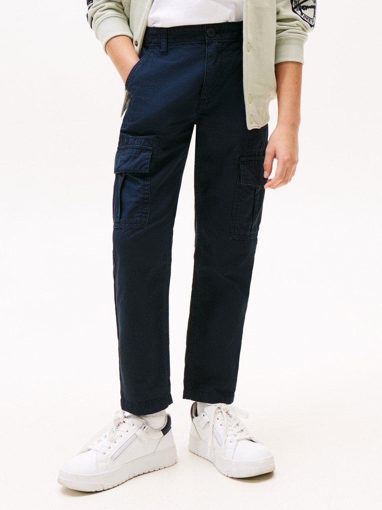 Blue Textured Straight Leg Cargo Trousers  Boys